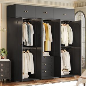 Hinged Door Wardrobe 1980mm Wide Four Doors Moistureproof Bedroom Storage Cabinet For Children Adults Elderly - Product Image 1