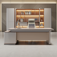 Bureau de direction moderne et durable en forme de L avec armoire latérale de rangement, en bois écologique, pour usage commercial
