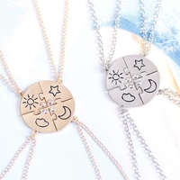 Nouvelle conception, ensemble de 4 colliers, étoiles, lune, soleil, nuages, 4 pétales, meilleurs amis, couple, chaîne de pull, accessoires