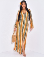 Robe longue élégante pour femme, style vacances, tissée multicolore, col en V, fendue, design unique
