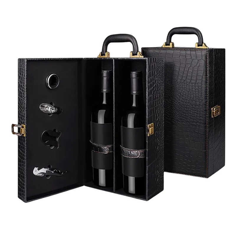 High-Grade Leather Pu Wine Gift Box Engraved Double Red Wine Packing Box With Wine Set