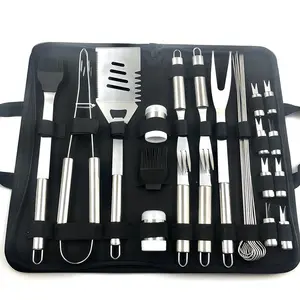 Proveedor de China Accesorios para parrillas Kits de barbacoa Utensilios de cocina Acero inoxidable 20 piezas Juego de herramientas para barbacoa con bolsa de transporte