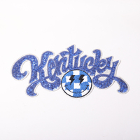 Appliques de paillettes patchs de broderie fer sur presse à chaud argent paillettes bleu royal patchs kentucky à paillettes avec smiley à carreaux