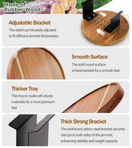 <span class=keywords><strong>Table</strong></span> de canapé en bois d'acacia, plateau de rangement de canapé rond réglable de 11.8 pouces pour le vin, les boissons, les livres et le canapé Trayble pour manger - Product Image 3