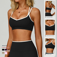 Rompi Olahraga Warna Kontras Model Second-Skin Cepat Kering Ketat dengan Punggung Silang untuk Wanita, Atasan Olahraga Lari Fitness, Bra Yoga Cepat Kering