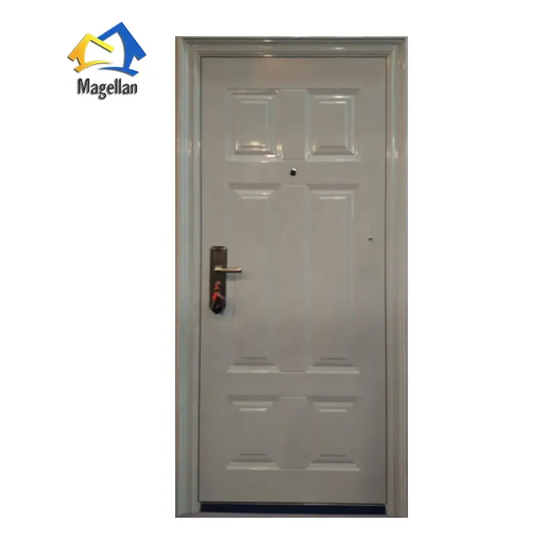 Puerta Exterior de hierro forjado económica, puerta de seguridad de acero, puertas de magellán oscilante de acero moderno en frío, color blanco, 7308300000