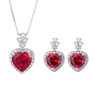 High Quantity Eco-friendly Copper 9*9MM 12*12MM Zircon Pendant <b>Earrings</b> <b>Set</b> Red Heart Jewelry <b>Set</b> for Valentine's Day Gifts - Product Image 1