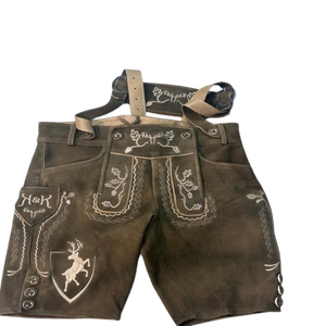 Ahdus Trachten Lederhosen pour homme en cuir véritable et daim de chèvre, taille mi-haute, fermeture boutonnée, longueur genou, grande taille - Product Image 1