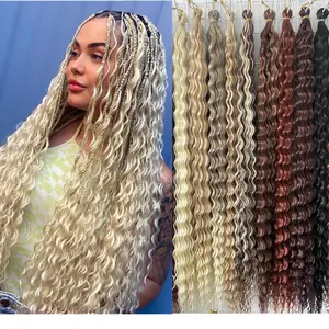 Crochet Boho Box Braids With Human Hair Curls Synthetic Hair For Braiding  14-30 inch Pre-looped Box Braids With Curly Ends - AliExpress