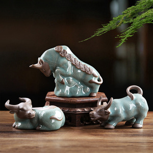 Ge Kiln Ox <b>Figurine</b> Ceramic <b>Porcelain</b> Zodiac Animal Ornament Living Room Display Decor - Product Image 1