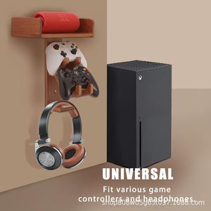 Wooden Wall Mounted <b>Storage</b> <b>Rack</b> Game Controller Holder Headphone Stand Solid <b>Wood</b> 3 Tier Punch Free Lacquered Finish - Product Image 3