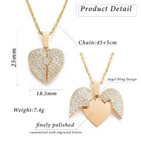 Collier Cœur Aile d'Ange en Zircon, Pendentif Ouvert Personnalisable, Chaîne à Maillons Gravable, Bijou Délicat Tendance pour Femme - Grande Vente