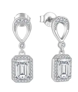 Milskye Trend Fine Jewelry Earrings Single Emerald Cut 5A Zircon Gemstone White Gold Plated Diamond Earrings For Women