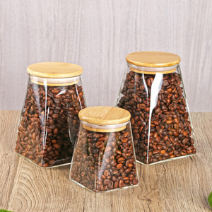 Tarro de cristal transparente con base cónica al por mayor, 350ml, 550ml, 750ml, 950ml, recipiente de cristal para granos, frutos secos y especias con tapa de bambú - Product Image 5