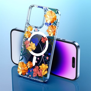 Funda magnética de flores transparentes a la moda, funda de teléfono de carga inalámbrica Floral para <span class=keywords><strong>iPhone</strong></span> 16E 16 15 Plus 14 Pro Max <span class=keywords><strong>13</strong></span> 12 Pro - Product Image 1