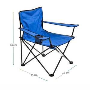 Sedia da Campeggio Pieghevole Blu in Poliestere con Telaio in Metallo, Braccioli e Portabicchieri per Uso Esterno - Product Image 2