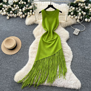 夏季罗马不对称修身休闲迷你女装无袖帝国流苏蕾丝连衣裙 - Product Image 2