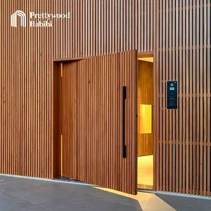 Prettywood, современный стиль, серая наружная вилла, Входная защита, стальные алюминиевые деревянные входные поворотные двери