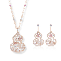 Oiseau Perle Gourde Long Collier Boucles D'oreilles Deux Pièces Ensemble Rétro Magnifique Sexy Femmes Porter En Laiton Zircone pour Un Usage Quotidien