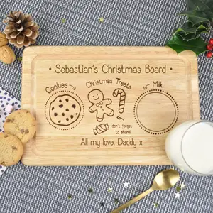 Plateau de réveillon de Noël personnalisé en bois carré personnalisé plateau de collation de Noël en bois de caoutchouc Santa Christmas Board pour la cuisine