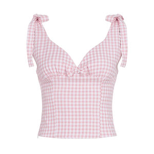 Camisola Y2K a cuadros con lazo en la espalda para mujer, top corto sexy con cordones para verano, atuendo de vacaciones, venta al por mayor - Product Image 6