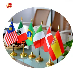 Promozionale paese differente bandiera da tavolo base in oro bandiera da tavolo di supporto