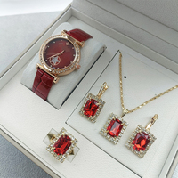Vintage Mode Ceinture Combinaison Classique Cadran Romain 5 pcs/set Montre Boucles D'oreilles Collier Bracelet Bague Ensemble