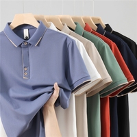 T-shirt unisexe décontracté en coton tricoté rayé, anti-plis, respirant, avec logo brodé personnalisé, manches courtes boutonnées, haute qualité