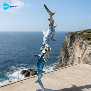 Скульптура акулы из нержавеющей стали с полированным современным дизайном креста для парков и садов - Product Image 1