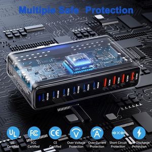 730W Multi Port 10-port <b>USB</b> GaN Fast Charging Desktop Charger <b>Adapter</b> 140W Laptop and Tablet Fast Charger - Product Image 2