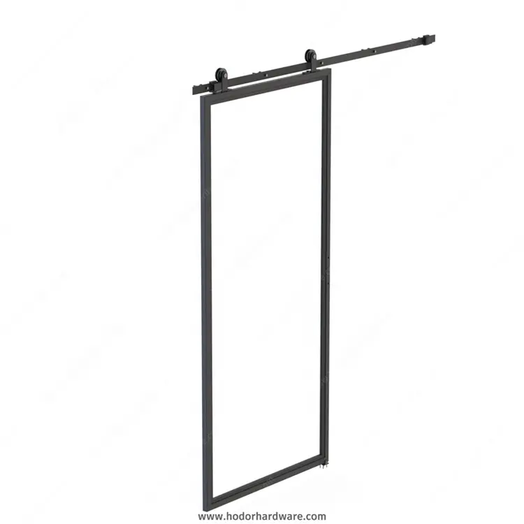 Hodor SG01 30x84" Black Steel Frame Glass Sliding Barn Door Slab Interior Clear Tempered Glass Partition Door Panel