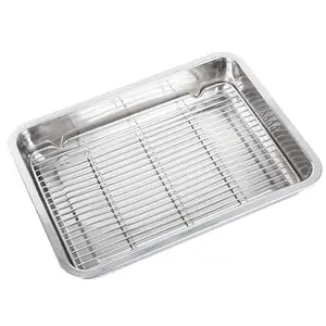 BBQ Multi-Size Rechteck Edelstahl Blech Pfanne Bäckerei Antihaft-Kuchen Backblech Bratpfanne mit Kühl draht Rack Set