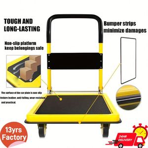 Chariot à main pliable industriel robuste, capacité de charge de 150 kg à 300 kg, chariot de transport, outils de stockage, bagages, entrepôt, métal - Product Image 3