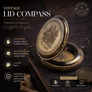 Ross London <b>Antique</b> Brass Pocket <b>Compass</b> Nautical Design Vintage Marine Navigation Device Handcrafted Analog Display - Product Image 4