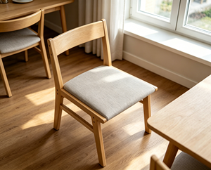 Scandinavian Wooden Living Room <b>Chair</b> With Gray Upholstered Seat And Solid <b>Back</b> Modern Home Furniture - Product Image 1