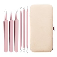 Ensemble de 6 outils pour éliminer les points noirs, kit d'aiguilles en acier inoxydable pour l'acné, extracteur de comédons, pinces pour le soin de la peau du visage