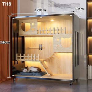 Villa pour chat <span class=keywords><strong>en</strong></span> bois de style luxueux avec paroi vitrée latérale, cage intérieure pour animaux de compagnie, villa respirante et écologique pour le bien-être des chats - Product Image 1