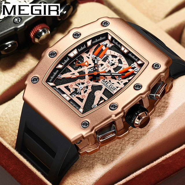 MEGIR 2218 Luxury Quartz Men's Watch Multi Functional Silicone Strap Waterproof Luminous Calendar Chronograph Watches for Men