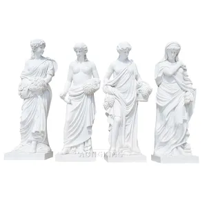Marble women sculptures four standing lady statues made of white stone