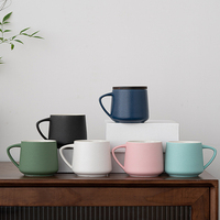 Cadeau Bureau de luxe Tasses à thé en céramique noire mate avec couvercle Blanc