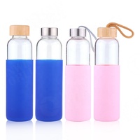Bouteilles en verre réutilisables sans BPA, ml, pour eau, vente en gros avec marqueur de temps, manches de protection et couvercles
