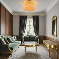 Plafonnier LED de luxe traditionnel Zhongyi en fer et cristal, avec télécommande, lustre en maille dorée, perles scintillantes, montage en surface