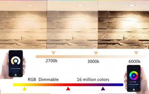 Đèn <span class=keywords><strong>downlight</strong></span> <span class=keywords><strong>LED</strong></span> thông minh Tuya Smart tích hợp Bluetooth, RGBWC, điều chỉnh độ sáng, chất liệu PA+AL, lắp trần, dùng cho phòng ngủ/phòng khách, điều khiển từ xa, đạt chứng nhận. - Product Image 5