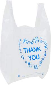 Bolsa de camiseta blanca desechable reutilizable para supermercado Impresión flexográfica 'Gracias' Reciclable Personalizable Compras de comestibles Plástico - Product Image 3