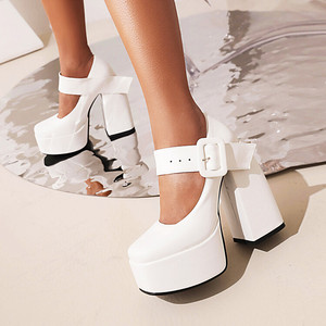 Chaussures à plateforme orange pour femmes, talons épais sexy pour femmes - Product Image 5