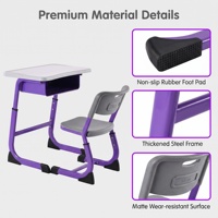 Ensemble de mobilier scolaire robuste avec cadre en acier épaissi, pieds antidérapants réglables, chaise de bureau confortable pour étudiants, idéal pour les repas scolaires