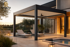 Pergola autoportante RKOVE RK-C3 5x5m pour villa et spa, structure d'ombrage à panneaux de verre avec interface pour ventilateur, idéale pour terrasses d'architects européens - Product Image 4