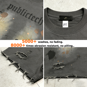 Camiseta Personalizada de Estilo Urbano, 100% Algodón, 300GSM, Negra, con Pintura en Aerosol, Estampado Digital Desgastado, Lavado Ácido, Camiseta para Hombre con Logotipo Frontal - Product Image 2