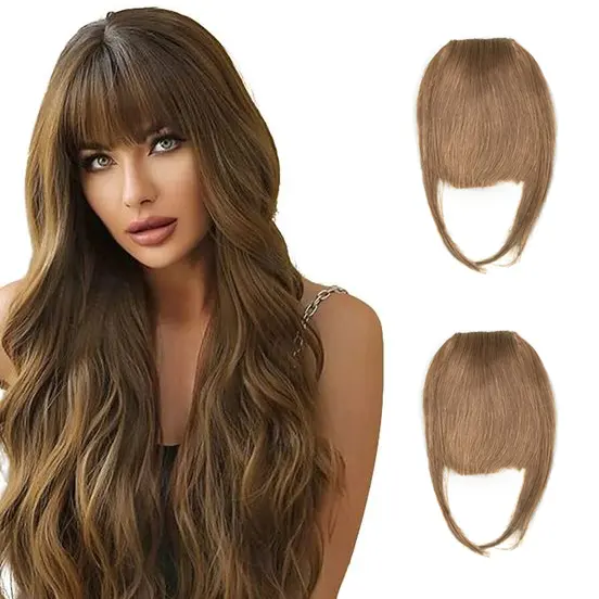 Clip in Bangs, 100% Human Hair French Bangs Clip-on Fringe Bangs Natural Straight Front Flat Neat Full hair Real for women