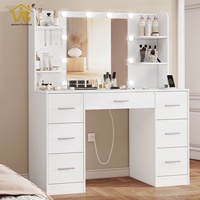 Meuble de chambre à coucher moderne, commode en bois avec miroir, sept tiroirs, éclairage, blanc, pour chambre à coucher
